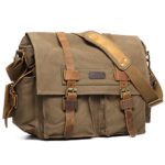 Kattee Men’s Canvas Cow Leather DSLR SLR Vintage Camera Shoulder Messenger Bag Army Green