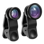 VicTsing 3 in 1 Clip-on 180 Degree Fisheye Lens Plus Wide Angle Lens Plus Macro Lens iPhone Camera Lens Kits for iPhone, Android and Smartphones with Flat Camera – Black