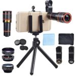 Apexel 4 in 1 12x Zoom Telephoto Lens + Fisheye + Wide Angle + Macro Lens with Phone Holder + Tripod for iPhone 7 6/6s plus SE Samsung HTC Google Huawei LG Ipad Tablet PC Laptops