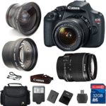 Value Bundle for T5 DSLR Camera + 18-55 IS II Lens + Wide Angle Lens +Telephoto Lens + 32GB Memory + Card Reader + Flash + Camera Case