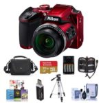 Nikon Coolpix B500 Digital Point & Shoot Camera, Red – Bundle With Camera Bag, 4 AA Rechargeable Batteries With charger, 32GB Class 10 SDHC Card, Cleaning Kit, Tripod, Software Package, And More