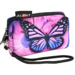 AUPET Purple Butterfly Design Digital Camera Case Bag Pouch Coin Purse with Strap For Sony Samsung Nikon Canon Kodak