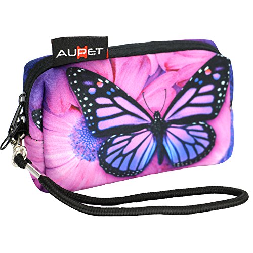 AUPET Purple Butterfly Design Digital Camera Case Bag Pouch Coin Purse ...