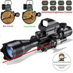 AR15 Tactical Rifle Scope C4-16x50EG 3 in 1 Hunting Dual Illuminated with Red Laser Sight and 4 Holographic Reticle Red and Green Dot Sight (12 Month Warranty) for 22&11mm Weaver/Picatinny Rail Mount