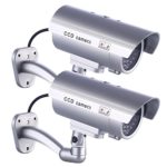 Fake Security Camera, Dummy Cameras CCTV Surveillance System with Realistic Simulated LEDs for Home Security + Warning Sticker Outdoor/Indoor Use, Pack of 2 by IDAODAN