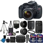 Canon EOS Rebel T5 Digital SLR + canon EF-S 18-55mm f/3.5-5.6 IS & EF 75-300mm f/4-5.6 III Lens + 58mm 2x Lens + Wide Angle Lens + Auto Power Flash + UV Filter Kit + 24GB SDHC card + Accessory Bundle
