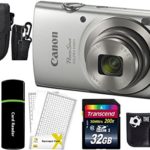 Canon PowerShot ELPH 180 20MP 8x Zoom Digital Camera (Silver) + 32GB Card + Reader + Case + Accessory Bundle