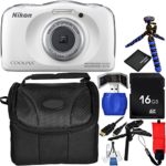 Nikon COOLPIX S33 Digital Camera (White) Bundle with Carrying Case and Accessory Kit (20 Items)