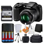 Nikon COOLPIX L340 20MP Digital Camera (Black) + AA Batteries & Charger + 32GB SDHC Memory Card + 50″ Quality Tripod Pro Kit