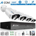A-ZONE Security 4 Channel 1920P NVR HD 1080P IP PoE Security Camera System with 4 Outdoor /Indoor 3.6mm Fixed lens 2.0 Megapixel 1080P Cameras, QR Code Easy Setup, Free Remote View- with 1TB HDD,White