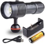 Evolva Future Technology D02 Scuba Diving Underwater 100M Video Camera Photography Light Torch Flashlight (Torch + Battery + Charger)