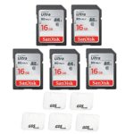 5x Genuine SanDisk Ultra 16GB Class 10 SDHC Flash Memory Card Up To 80MB/s Memory Card (SDSDUNC-016G-GN6IN) with slim memory card case (5pcs)
