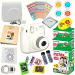 Fujifilm Instax Mini 8 (White) Deluxe kit bundle Includes: – Instant camera with Instax mini 8 instant films (60 pack) – A MASSIVE DELUXE BUNDLE