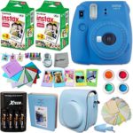 Fujifilm Instax Mini 9 Instant Camera COBALT BLUE + INSTAX Film (40 Sheets) + Accessories Kit / Bundle + Custom Fitted Case + Photo Album + 4 AA Rechargeable Batteries & Charger +Assorted Frames +MORE