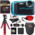 Fujifilm FinePix XP120 Waterproof Digital Camera Sky Blue, Polaroid 32GB SD Memory Card, Ritz Gear Flexi Tripod, Ritz Gear Point and Shoot Camera Case, Floating Strap,Cleaning Kit and Accessory Bundle