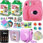 Fujifilm Instax Mini 9 Instant Camera PINK + INSTAX Film (40 Sheets) + Accessories Kit / Bundle + Custom Fitted Case + 4 AA Rechargeable Batteries & Charger + Assorted Frames + Photo Album + MORE