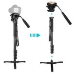Aluminum Fluid Monopod Tripod Legs Kit, Kamisafe 4-Section Flip Locks Heavy Duty Video Monopod with Removable Fluid Drag Pan Head /Support Stand Base for DSLR Cameras Camcorders Shooting Filming