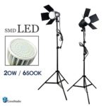 LimoStudio LED Day Light Bulb 2 pcs x Continuous Barndoor Light Stand Kit for Photography Photo Studio