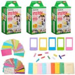 Fujifilm Instax Mini Instant Film (3 Twin Packs, 60 Total Pictures) + 60 Sticker Frames, 5 Plastic Desk Frame, 10 Hanging Clips with String, Micro-fiber Cleaning Cloth
