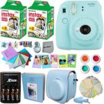 Fujifilm Instax Mini 9 Instant Camera ICE BLUE + INSTAX Film (40 Sheets) + Accessories Kit / Bundle + Custom Fitted Case + 4 AA Rechargeable Batteries & Charger + Assorted Frames + Photo Album + MORE