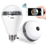 Security Camera Bulb Wifi System – TecBillion (Updated Version), Home Security Camera Light Bulb Wireless Outdoor, Wide 360 Degree Lens Video Digital Wifi Indoor Security IP Dome Camera, White
