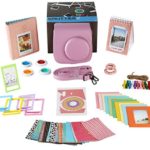 Fujifilm Instax Mini 9 or Mini 8 Camera Accessories Bundle 11 PC Gift kit set Includes PINK Instax Case + Strap, 2 Fuji Albums, Filters, Selfie lens, Hanging + Creative Frames, 60 stickers + Gift Box