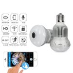 Jiusion Fisheye 360 Degree HD Wireless WIFI IP Hidden Panoramic Camera Spy Cam 960P HD Bulb Lamp Indoor Home Security Surveillance for iPhone Android