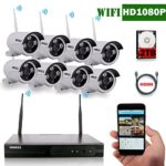 OOSSXX 8-Channel HD 1080P Wireless System/IP Security Camera System 8Pcs 2.0 Megapixel Wireless Indoor/Outdoor IR Bullet IP Cameras,P2P,App, HDMI Cord & 2TB HDD Pre-install