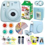 FujiFilm Instax Mini 8 Instant Film Camera Blue + Instax Mini Film Twin Pack (20 Sheets) + Blue PU leather Case + Frames + Photo Album + 4 Color Filters + Selfie Mirro And More Top Accessories Bundle