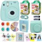 Fujifilm Instax Mini 9 Instant Camera Ice Blue + 2x Fuji Instax Film Twin Pack (40PK) + Blue Camera Case + Frames + Photo Album + 4 Color Filters And More Top Accessories Bundle