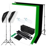 CRAPHY 125W 5500K Photography Studio Video Lights Lighting Kit (2028″ Softbox + 3 Backdrops (White Black Green) + Background Support Stand (10×6.5ft)