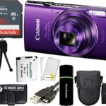 Canon PowerShot ELPH 360 HS 20.2MP 12x Zoom Full-HD 1080p Wi-Fi Digital Camera (Purple) + SanDisk 32GB Card + Reader + Spare Battery + Case + Accessory Bundle