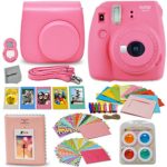 Fujifilm Instax Mini 9 Instant Fuji Camera FLAMINGO PINK (NEW 2017 Release) + Accessories Bundle + Custom Matching Case + Photo Album + Assorted Frames + 4 Color Filters + 60 Sticker Frames + MORE