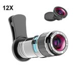 Cell Phone Camera Lens Kit, Vorida 12X Telephoto Lens Clip On lenses Iphone Lens with Fisheye Lens for iphone X/8/8 Plus/7/7 Plus/6s/6s Plus/6/6 Plus /Ipad,Samsung Galaxy Note Android Most Smartphone