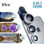 XTRA 3 in 1 Clip-On 180° Fisheye Lens + 0.67X Wide Angle + 10X Macro Camera Lens Kit for iPhone 7/7+/Se/6s/6/6 Plus, iPad, Samsung Galaxy S7/S6/Edge, Note 5/4, LG G5, Moto X/G, Nexus & Android Phones