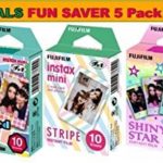 Fujifilm Instax Mini Instant Film 5 Pack BUNDLE, Candy Pop, Stained Glass, Stripe, Shiny Star, Single pack : 10 sheets X 5 Pack Assort Bundle = 50 Sheets! BONUS-FREE Wiki Deals Colorful Micro Fiber Cloth!