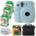 Fujifilm Instax Mini 8 Instant Film Camera (Blue) With Fujifilm Instax Mini 6 Pack Instant Film (60 Shots) + Compact Bag Case + Batteries Top Kit – International Version (No Warranty)