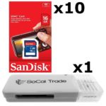 10 PACK – SanDisk 16GB SD HC Class 4 Secure Digital High Speed SDHC Flash Memory Card SDSDB-016G 16G 16 GB GIGS (S.B16.RTx10.562) LOT OF 10 with USB SoCal Trade© SCT SD Memory Card Reader – Retail Packaging