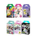 Fujifilm Instax Mini Film 6 Pack Bundle! Rainbow, Candy Pop, Disney Alice, Stained Glass, Shiny Star, Comic 10 X 6 = 60 Sheets Assort Set Stickers