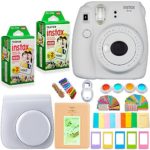FujiFilm Instax Mini 9 Instant Camera + Fuji Instax Film (40 Sheets) + Accessories Bundle – Carrying Case, Color Filters, Photo Album, Stickers, Selfie Lens + MORE (Smokey White)