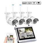 ANRAN 4CH HD 1080 Wireless Security DVR NVR with 12″ Monitor Security Camera System with 4 Waterproof 960P Outdoor 36IR Night Vision IP Video Surveillance Bullet Camera Plug and Play No Hard Drive