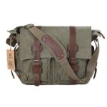 Kattee Men’s Canvas Cow Leather DSLR SLR Vintage Camera Shoulder Messenger Bag Light Green