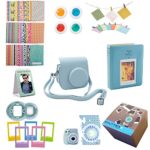 Fujifilm Instax Mini 9 or Mini 8 Instant Camera Accessories Bundle 11 Piece Gift Set Kit Includes BLUE Case with Strap, Albums, Filters, Selfie lens, Hanging + Creative Frames, 60 stickers & More