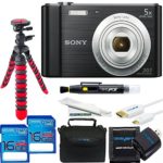 Sony Cyber-shot DSC-W800 Digital Camera (Black) + 2x 16GB SD Card + SD Card Reader + SD Card Wallet + Sturdy Flexible Tripod + Micro HDMI + Soft Padded Case + Cleaning Pen & Fiber Cloth
