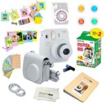 Fujifilm Instax Mini 9 Instant Camera – SMOKEY WHITE + Fuji INSTAX Film (20 Exposures) + Multifarious Instax Accessory Kit BUNDLE Includes; Case/Strap & Album + Fun Frames/Stickers/Lenses + MORE