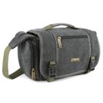 Evecase Large Vintage Canvas Messenger SLR Camera case bag with Shoulder Strap for Canon Nikon Sony Panasonic FujiFilm Olympus Pentax and more DSLR Camera- Gray