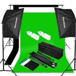 Excelvan Photography Video Studio Lighting Kit 1250W Soft Box W/3 Background Backdrop White Black Green 10×6.5FT Light Stand