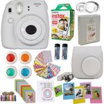 Fujifilm Instax Mini 9 Instant Camera Smokey White + Fuji Instax Film Twin Pack (20PK) + Camera Case + Frames + Photo Album + 4 Color Filters And More Top Accessories Bundle