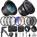 Professional 58MM Lens & Filter Bundle for Canon – Complete DSLR / Mirrorless Camera Accessory Kit – Wide Angle & Fisheye Lens, Filters Kit (Macro Close-Up Set, UV, CPL, ND4, Color) Mini Tripod & More