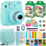Fujifilm Instax Mini 9 Instant Camera + Fuji Instax Film (40 Sheets) + Accessories Bundle – Carrying Case, Color Filters, 2 Photo Albums, Assorted Frames, Selfie Lens + MORE (Ice Blue)